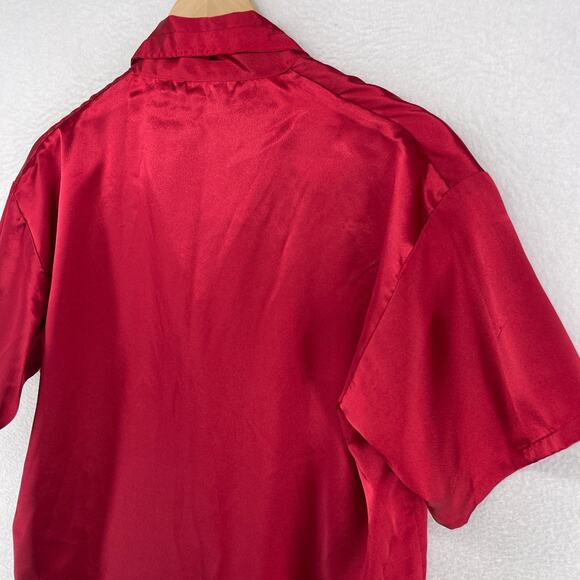 VICTORIA SECRET Top XS Satin Pajama Sleep Shirt Button Up Short Sleeve Red - Picture 7 of 12